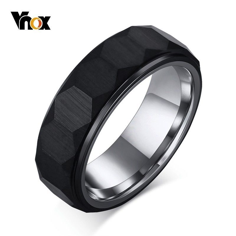 Vnox Hexagon Mens Rings Black Tungsten Carbide Unique Three