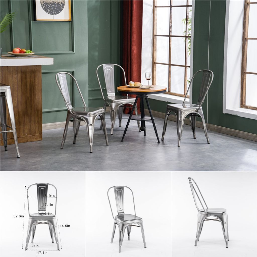 Of 4 Stainless Steel Stackable Back Dining Chair ...