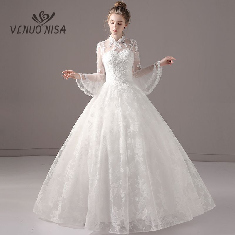 compre elegante vestido de novia de encaje blanco perlas de