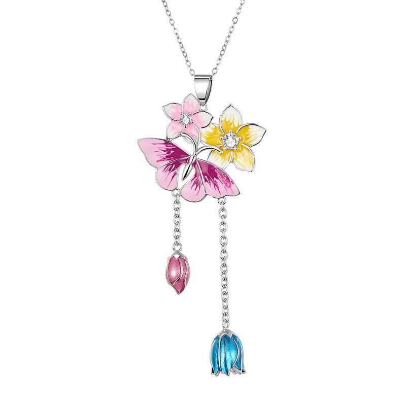 925 Sterling Silver Plating Fashion Femmes Fleur type Bijoux Collier Pendentif
