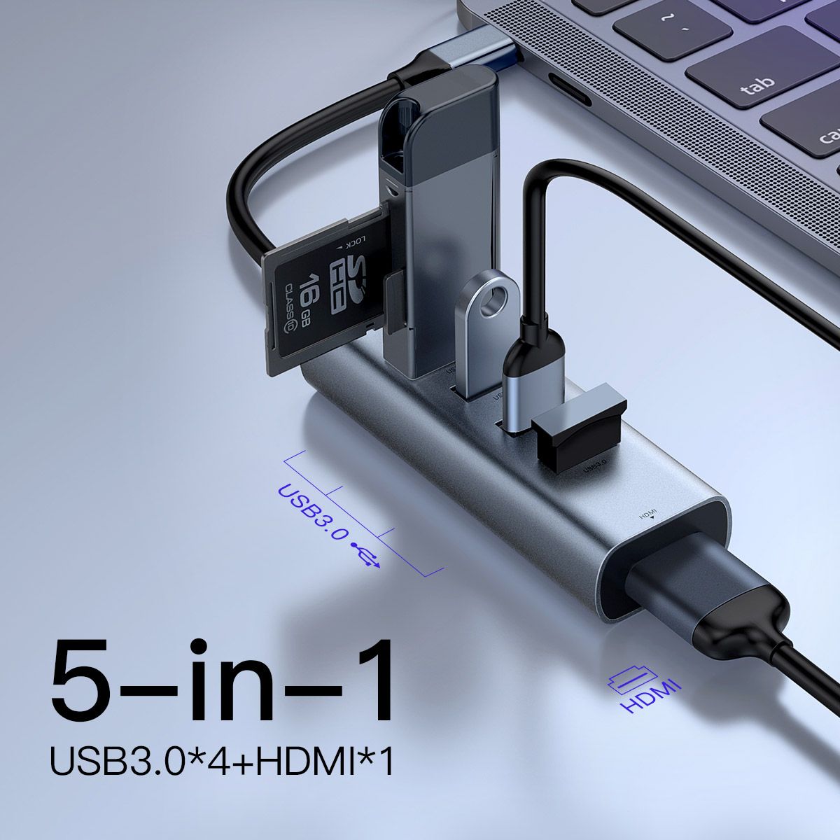 Hub chia cổng đa năng 5 in 1 PD Type-C ra 4 cổng USB 3.0 và HDMI chuẩn 4K hiệu Baseus Enjoy Series