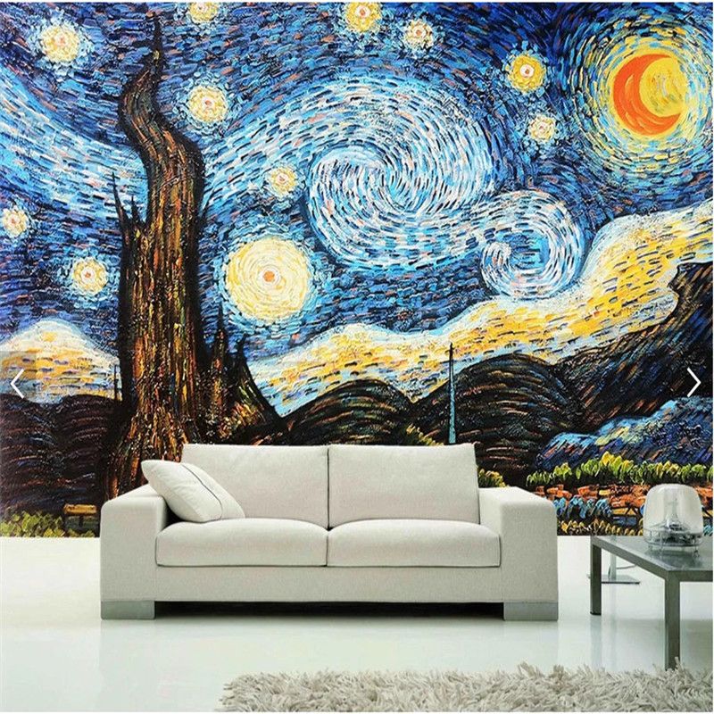Satın Al Özel 3D Fotoğraf Kağıdı Van Gogh Yıldızlı Gökyüzü Yağlıboya