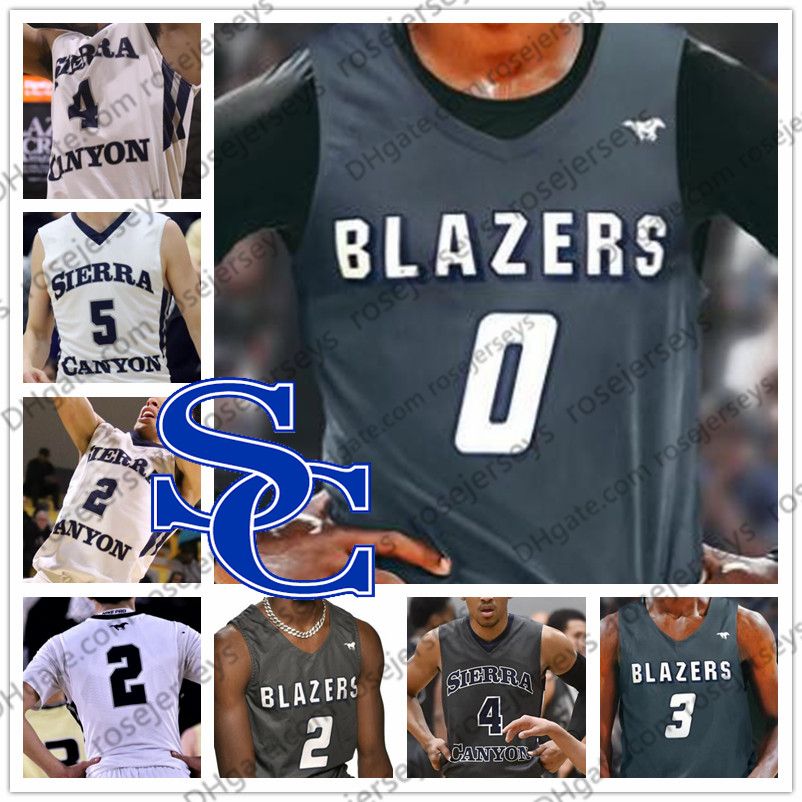 2020 Custom Sierra Canyon High School Basketball White Gray 0 Bronny James 2 Zaire Wade 3 BJ