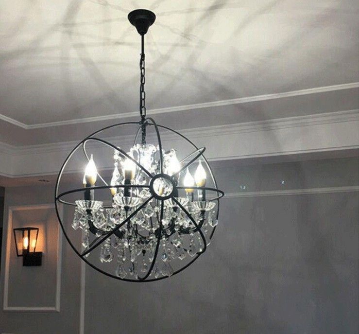 Rh Industrial Lighting Restoration Hardware Retro Crystal Chandelier Foucault Iron Ball Rural Tie Gyro Loft Lamp Llfa