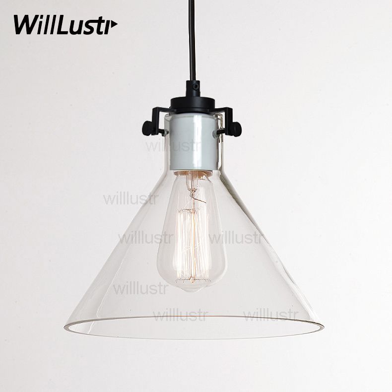 Clear Transparent Glass Funnel Pendant Lamp Edison Vintage Filament