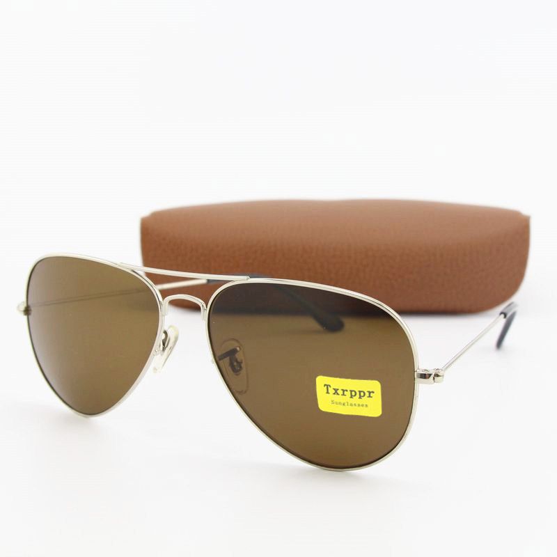 High Quality Silver Frame Brown Lens Pilot Fashion Sunglasses For Men
