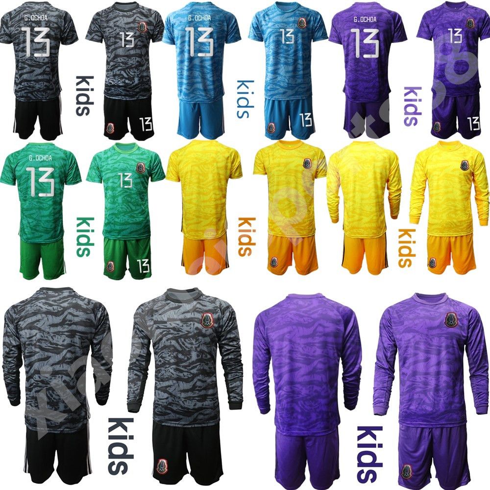 2021 Youth Goalie Mexico Long Sleeve Goalkeeper GK Soccer Jersey Set