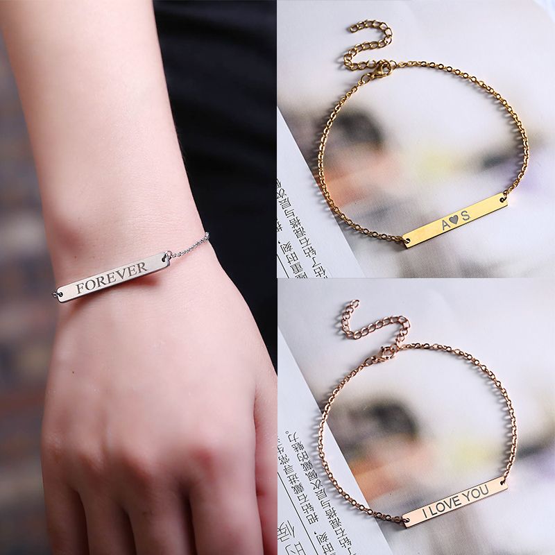 Gravé Personnalisé Lettre Nom En Acier Inoxydable Silicone Bracelet Bangle amant cadeau