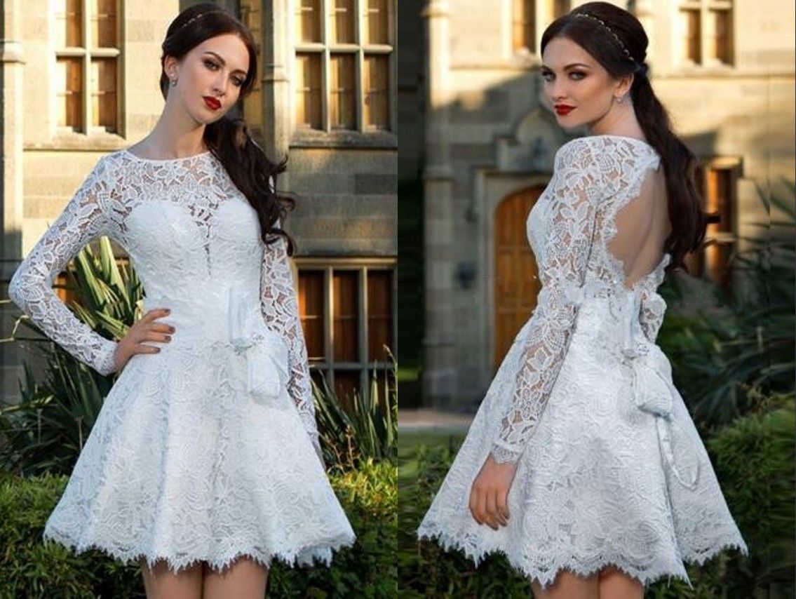 Discount Elegant Short 2019 Wedding Reception Dresses With Lace Long