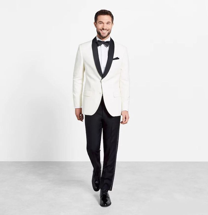 Simple Ivory Custom Online Men Suits Slim Fit Grooms Tuxedos Two Piece