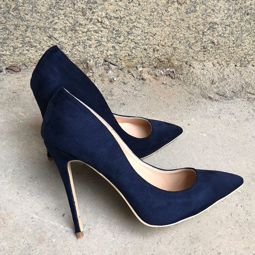 2019SS Fashion Women Lady Sexy Navy Blue Suede Leather Poined Toes High ...