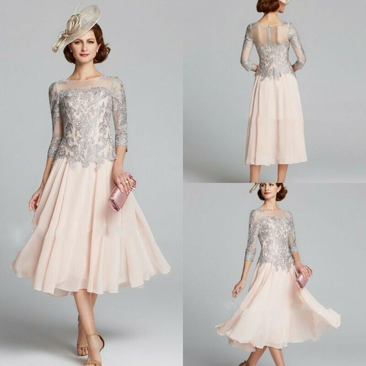 2019 Chiffon Mother Of The Bride Dresses 3/4 Long Sleeves