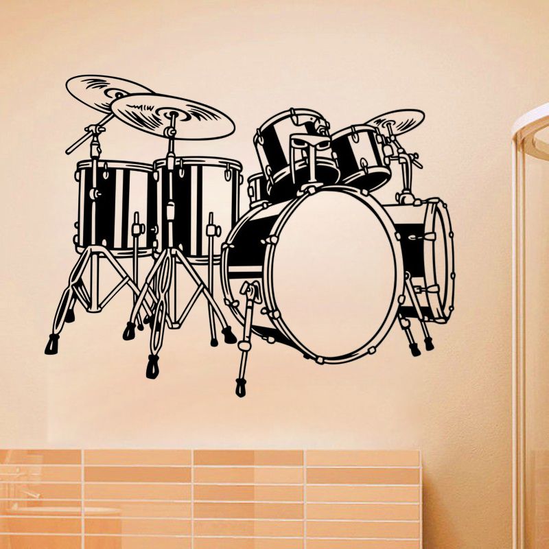 Drum Set Wall Sticker Musical Instruments Wall Decal Kids Children Room Decoration Removable Art