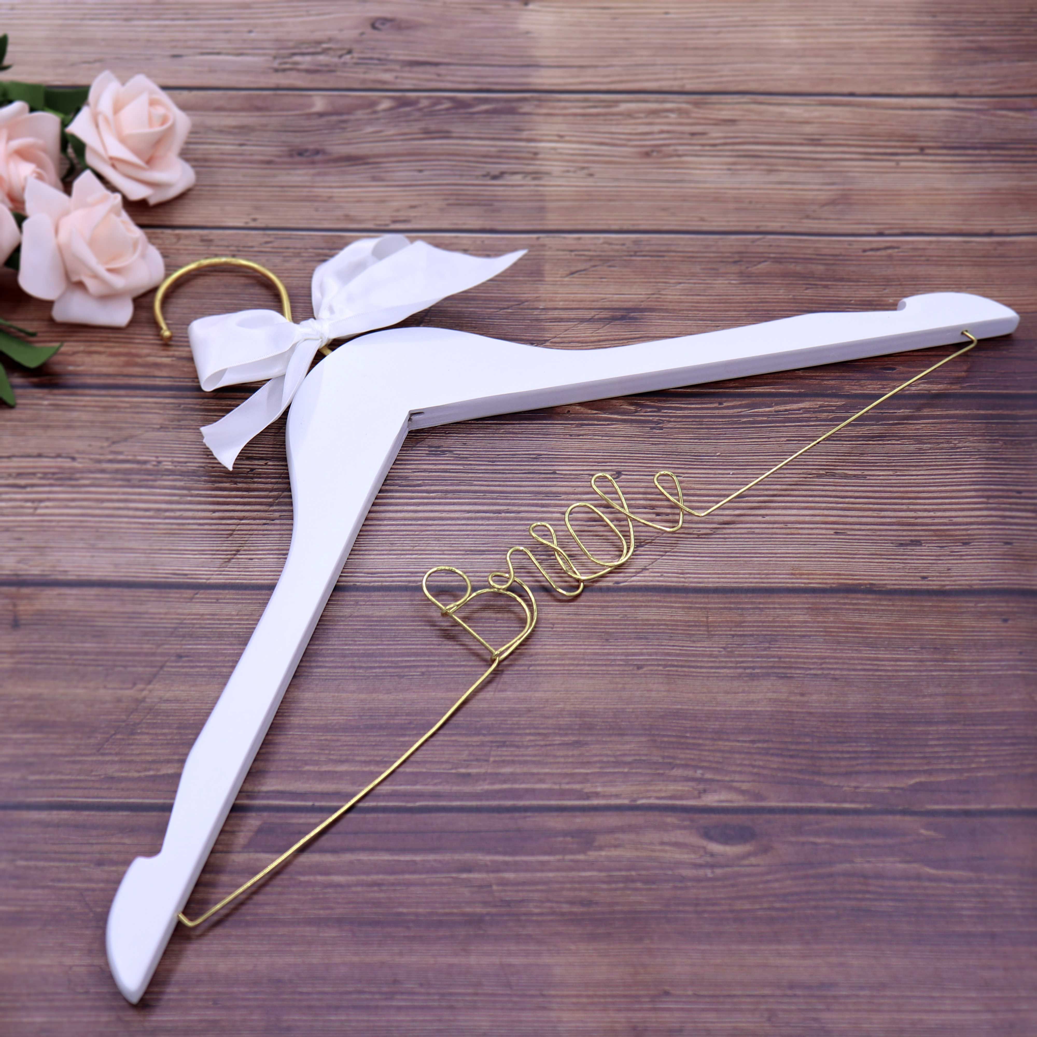 2019 New Style White Wood Wedding Hangers With White Ribbons For Personalized Gift, Bridesmaid Gift,Bridal Hanger, Bridal Shower Gift,