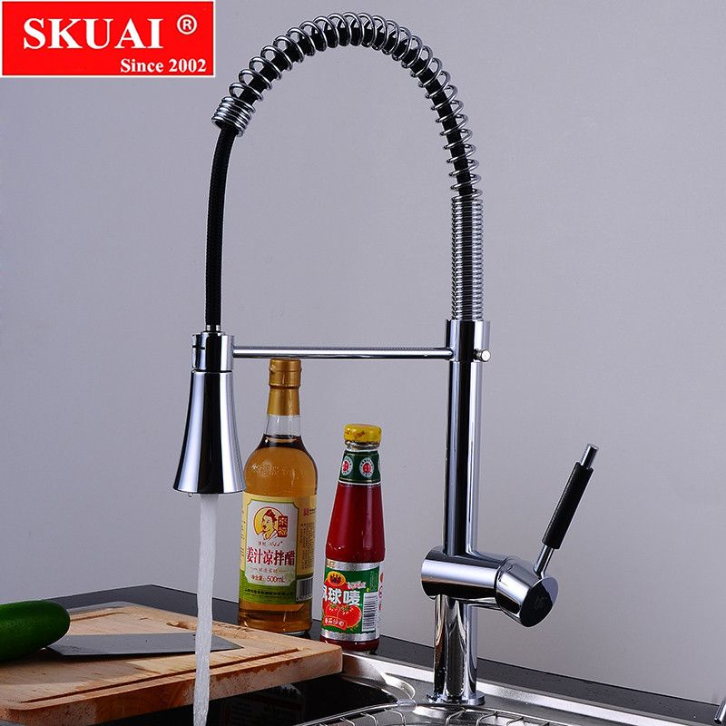 Spring Style Kitchen Faucet Brushed Chromefaucet Pull Out Torneira All Around Rotate Swivel 2 Function Water Mixer Tap