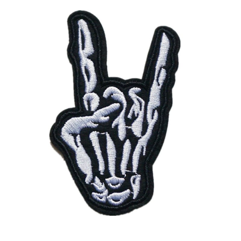 2019 Embroidery Patch Skull Skeleton Finger Sew Iron On Patches Punk ...