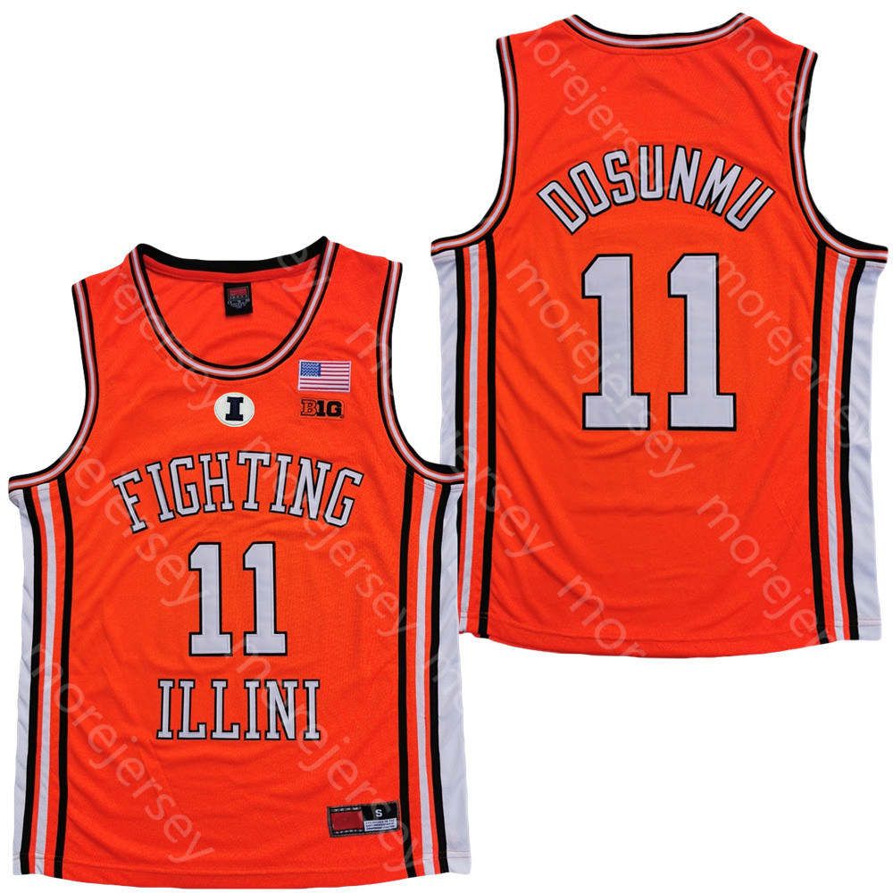 2021 2020 New NCAA Illinois Fighting Illini College Basketball Jersey 11 Ayo Dosunmu Orange All