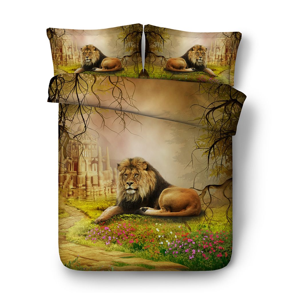 3d Fl Bedding Sets Brown Lion Boys Girls 3 Pieces Forest Duvet Cover Set Comforter Quilt Castle