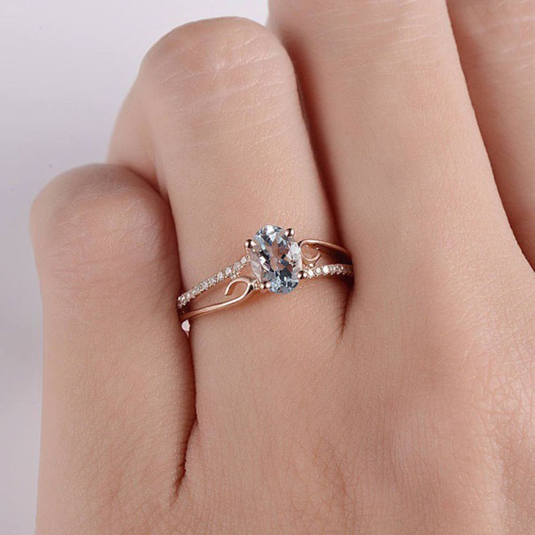 2019 New Blue Stone Ring Rose Gold Engagement Wedding Rings For