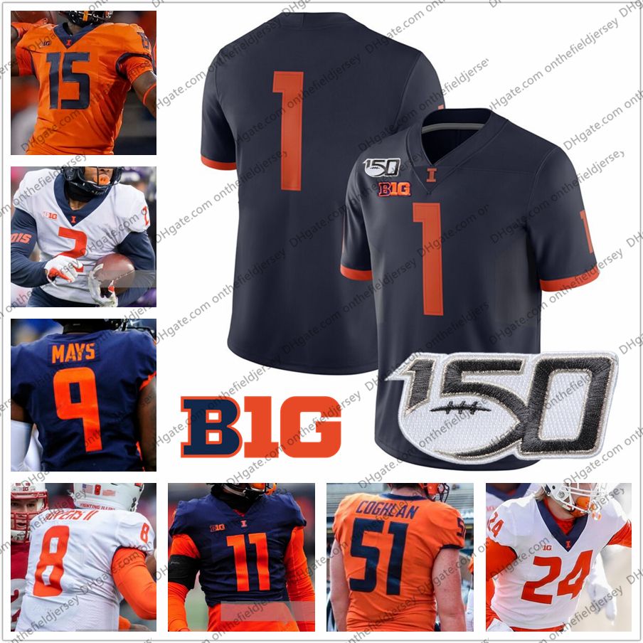 2020 Custom Illinois Fighting Illini Football Jerseys 150TH 1 Isaiah Williams 2 Reggie Corbin