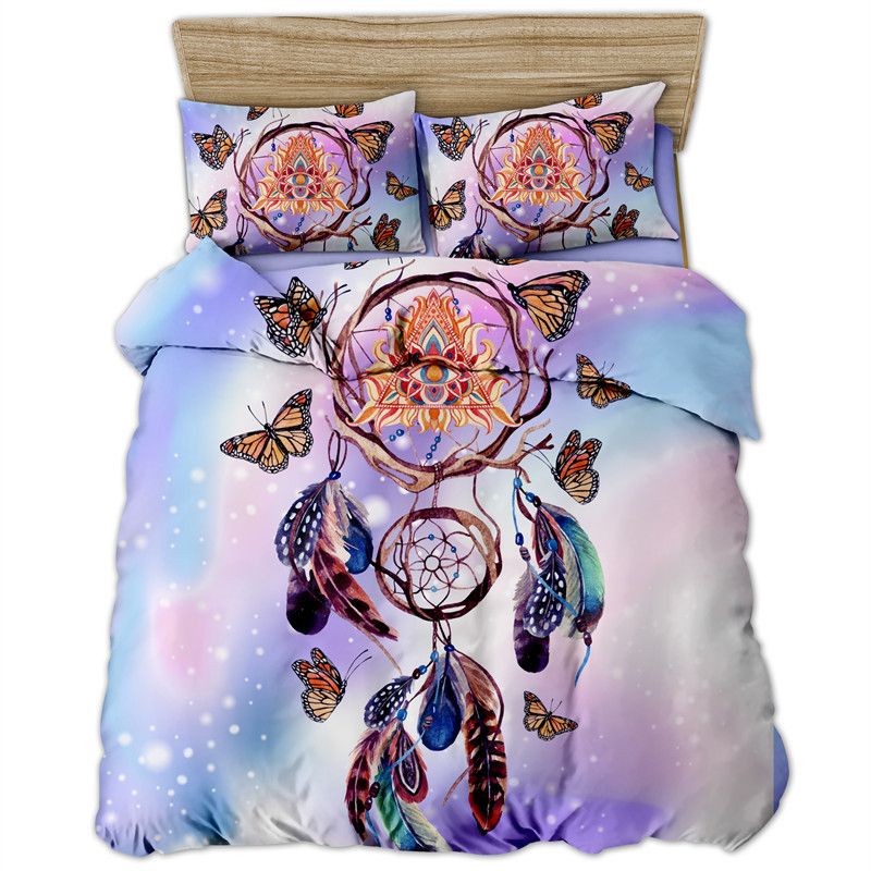 Fanaijia Pink Dreamcatcher Bedding Set King Size Colored Butterfly