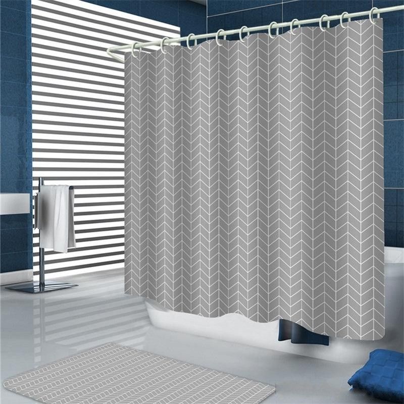 Mildew Proof Shower Curtains Bath Thicked Geometric Classical Gray