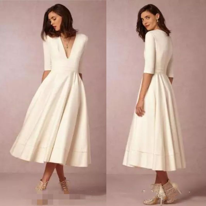 Discount Bhldn 2019 Vintage Tea Length Cheap Wedding Dresses Under
