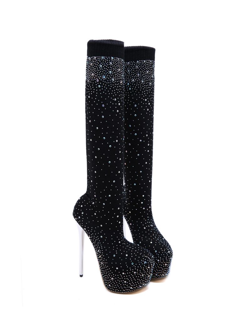 rhinestone thigh boots