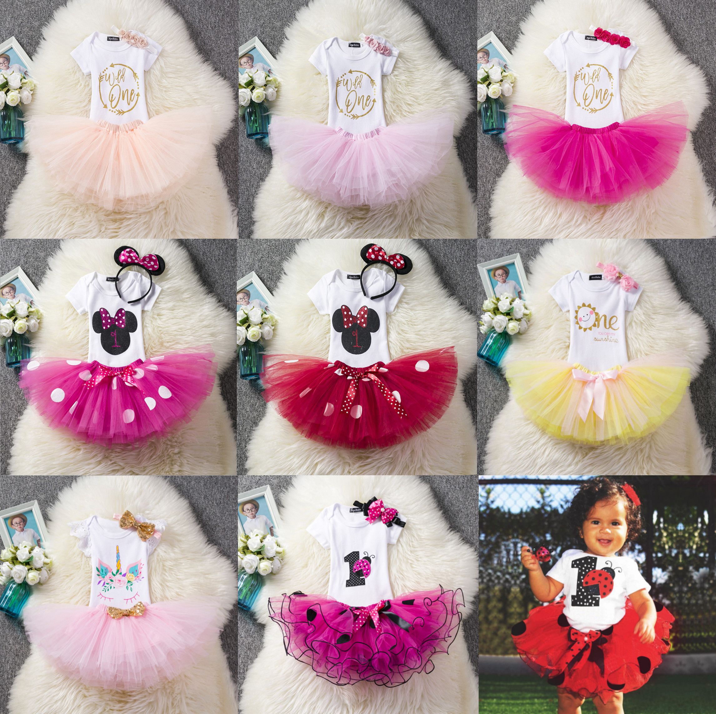 2019 Ins Baby Girl Wild One 1st Birthday Outfits Clothing Set Summer