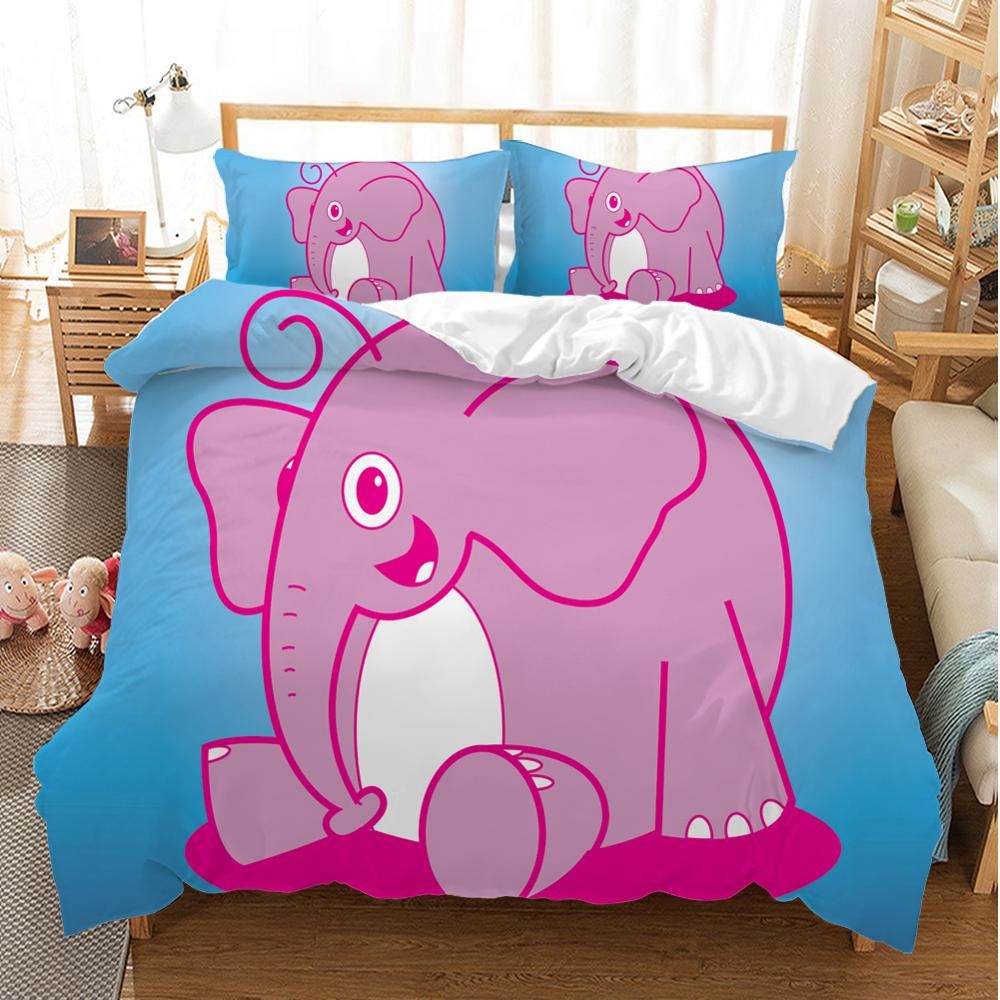 Pink Elephants Boys Girls Home Duvet Cover Bedding Set Microfiber
