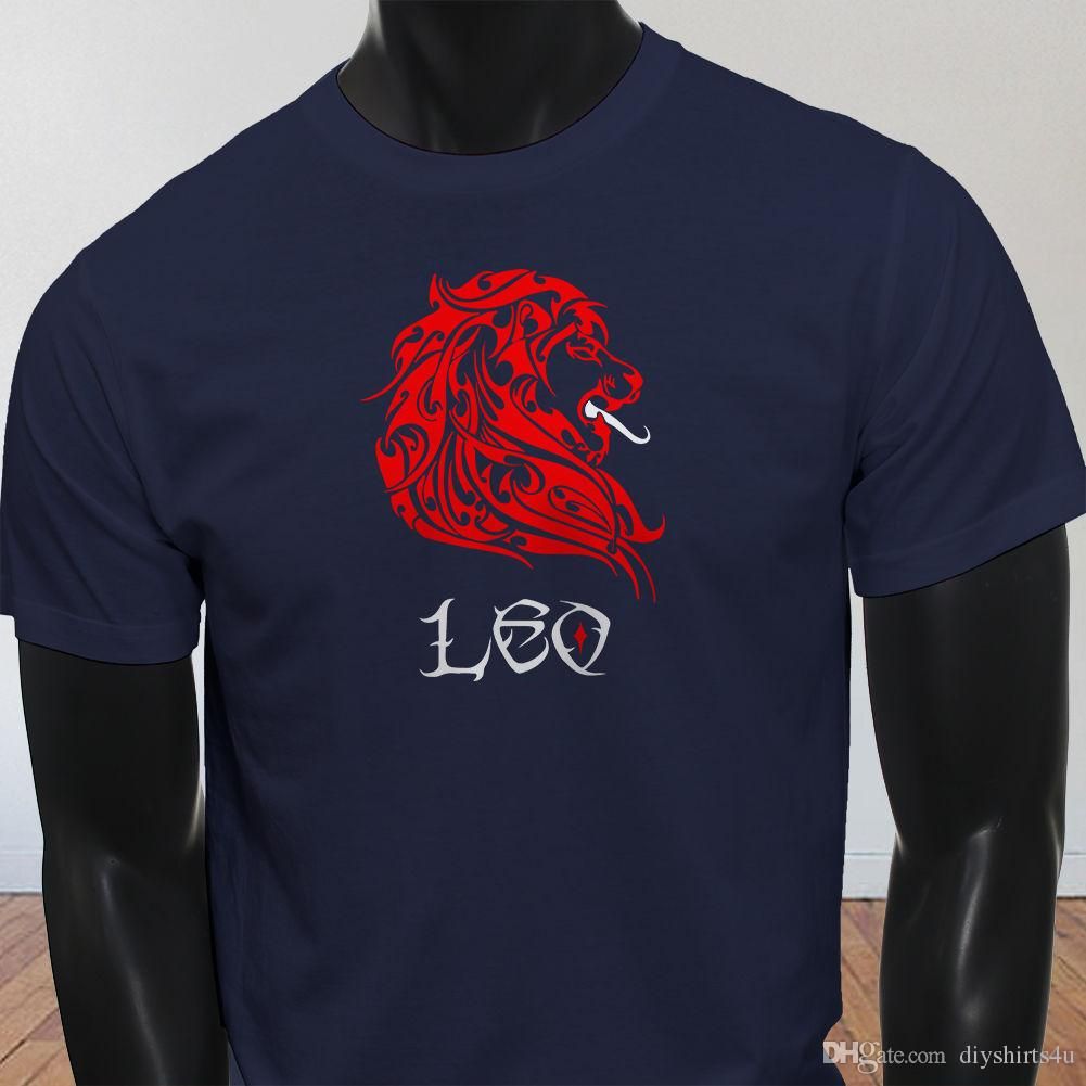 Corta Sun Fire Camiseta Horóscopo Signo Astrológico Marino Casual Cuello Leo Manga Lion Zodiaco Red Hombre Azul Hombres Redondo wn0kOP8X