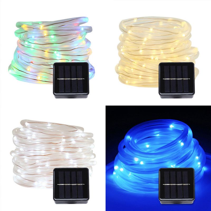 12m 100leds Solar Led String Lights Outdoor 4 Colors Rope Powered Fairy For Garden Fence Landscape