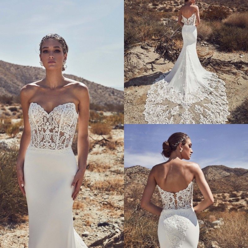 Calla Blanche 2019 Mermaid Satin Wedding Dresses Sweetheart Neck