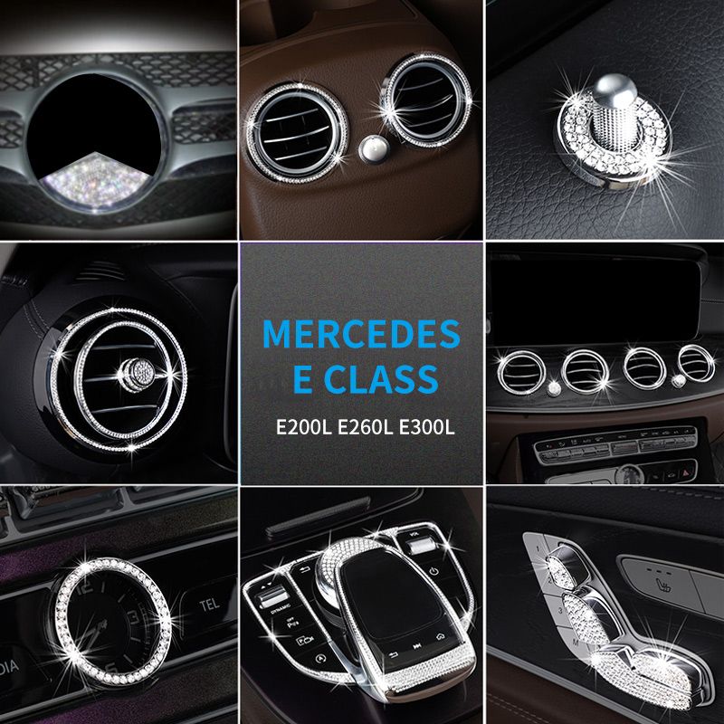 For Mercedes E Class E200l E260l E300l Imitation Diamond Interior Steering Wheel Engine Strat Hood Grill Emblem Sticker Decal