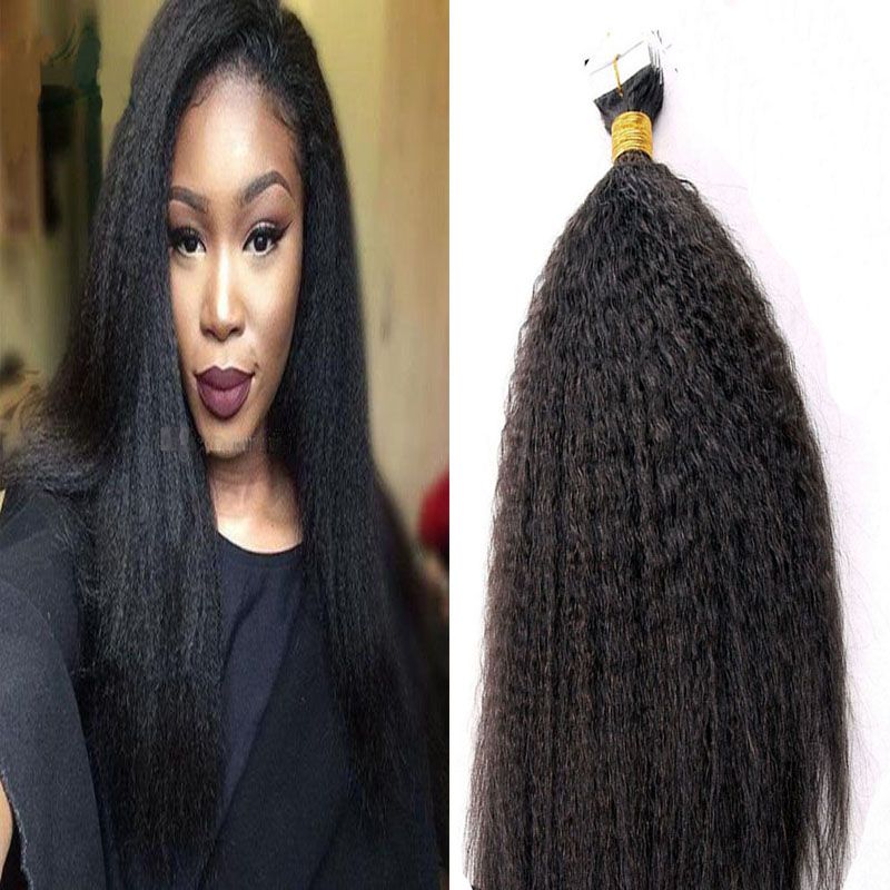 Coarse Yaki Tape In Extensions Human Hair Kinky Straight Human Hair