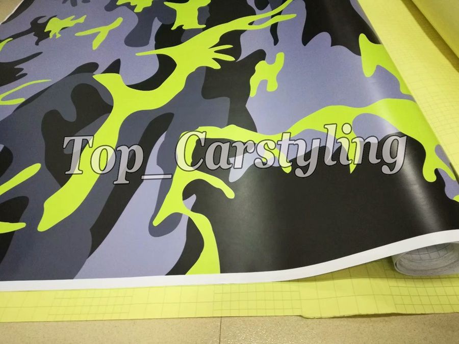 2021 Fluorescent Yellow Camouflage Vinyl Car Wrap Adhesive Decal DIY