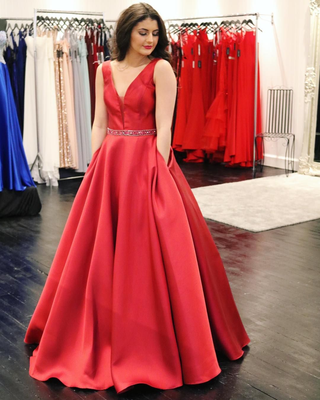 bright red prom dress
