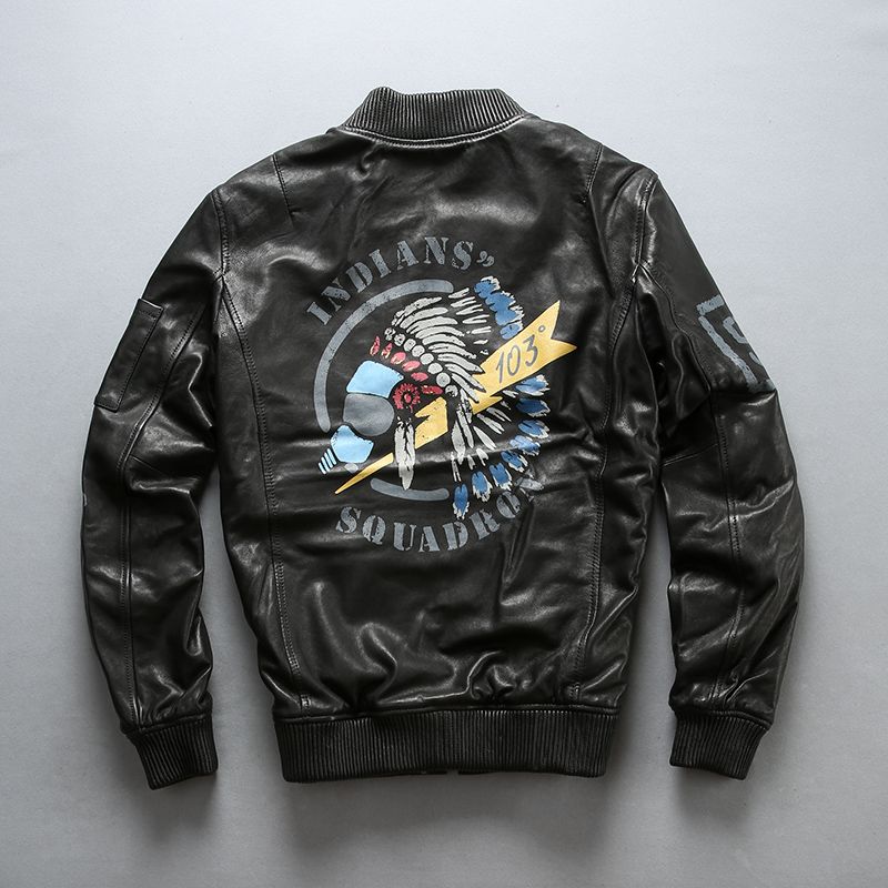 2019 Avirexfly Men S Black Genuine Leather Jacket Indian Avirexfly 2019 Men S Black Genuine Leather Jacket Indian Pattern A1 Pilot Vintage Bottom Pleated Sheepskin Jackets
