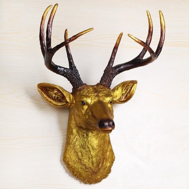 Big Size Gold Deer Head Wall Decor Stag Mount Animal Hanging Sculpture Faux Heads By White Taxidermy