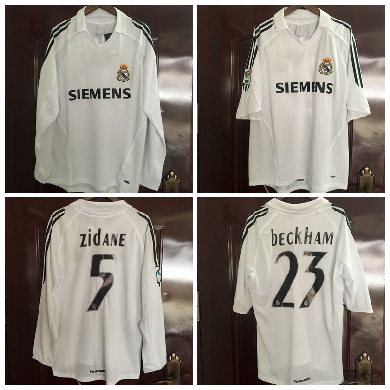 Top Best Quality 2005 2006 Real Madrid Retro Soccer Jersey Zidane 5 Beckham 23 Shirt - 