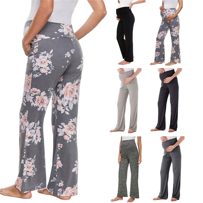 Women Maternity Wide Leg Pants Floral Straight Versatile
