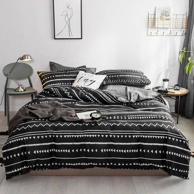 100 Cotton Twin Queen King Bedding Set Black Grey Bed Sheet Flat 100 Cotton Twin Queen King Bedding Set Black Grey Bed Sheet Flat Fitted Duvet Cover Funda Nordica Cama Parure De Lit Comforter