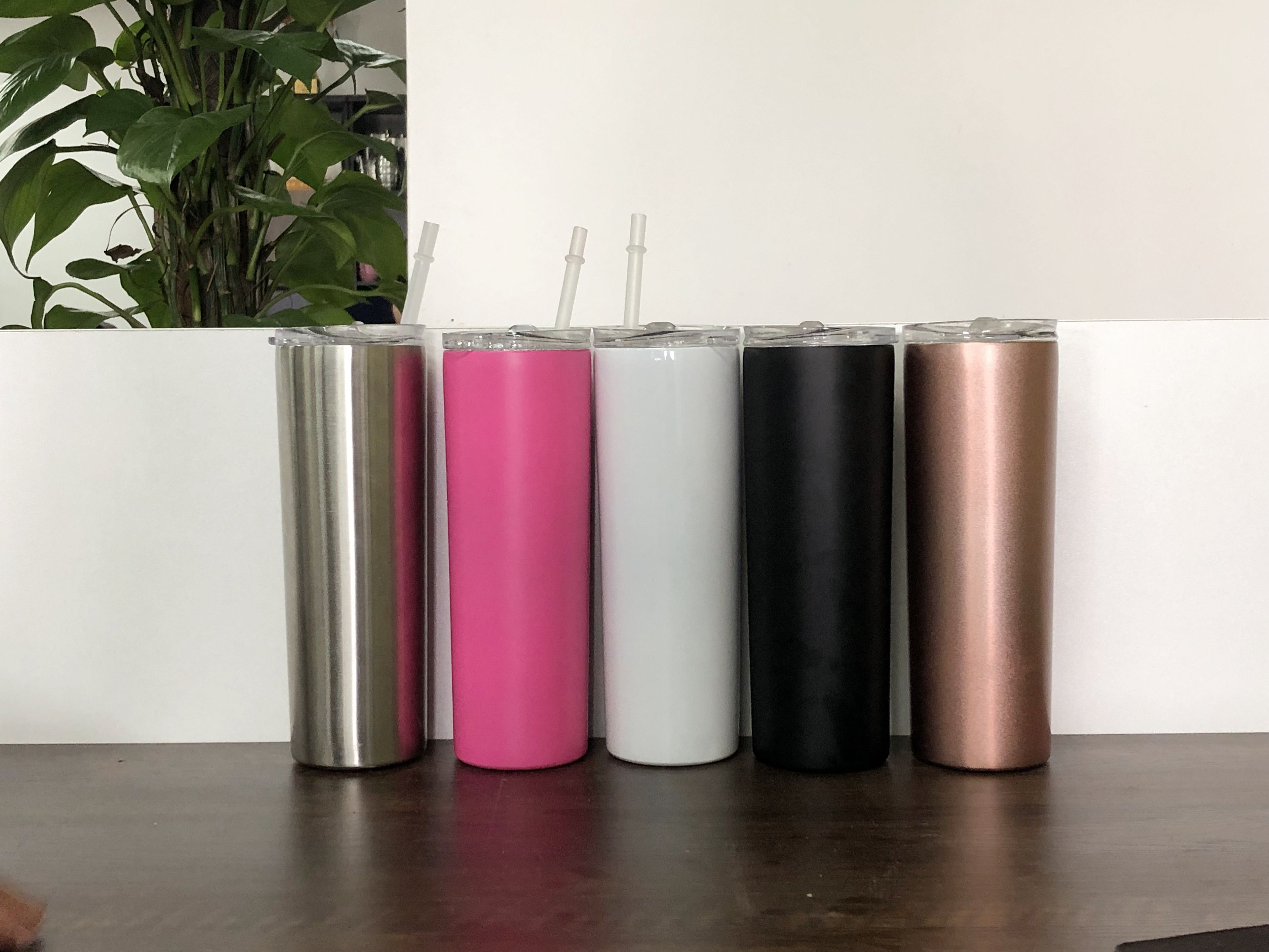 2019 20oz Skinny Tumbler Stainless Steel Cup Beer Mugs Lids Clear