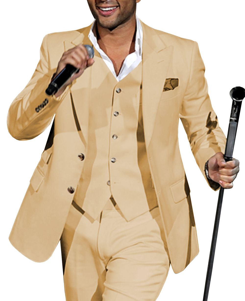 Champagne Men Wedding Tuxedos Slim Fit Peak Lapel Two Button Groom