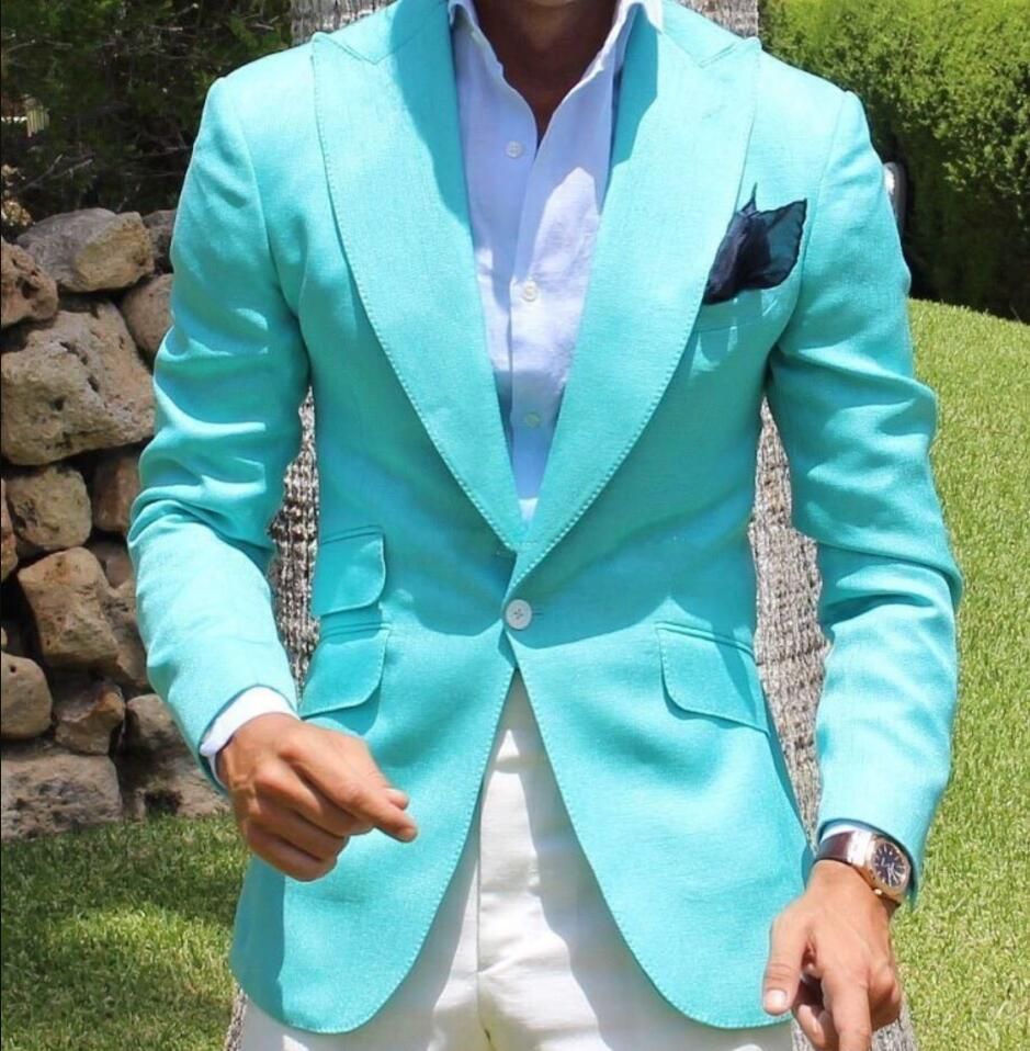 2019 Tailored Mint Blue Wedding Suits Best Men Groom Tuxedo Slim Fit