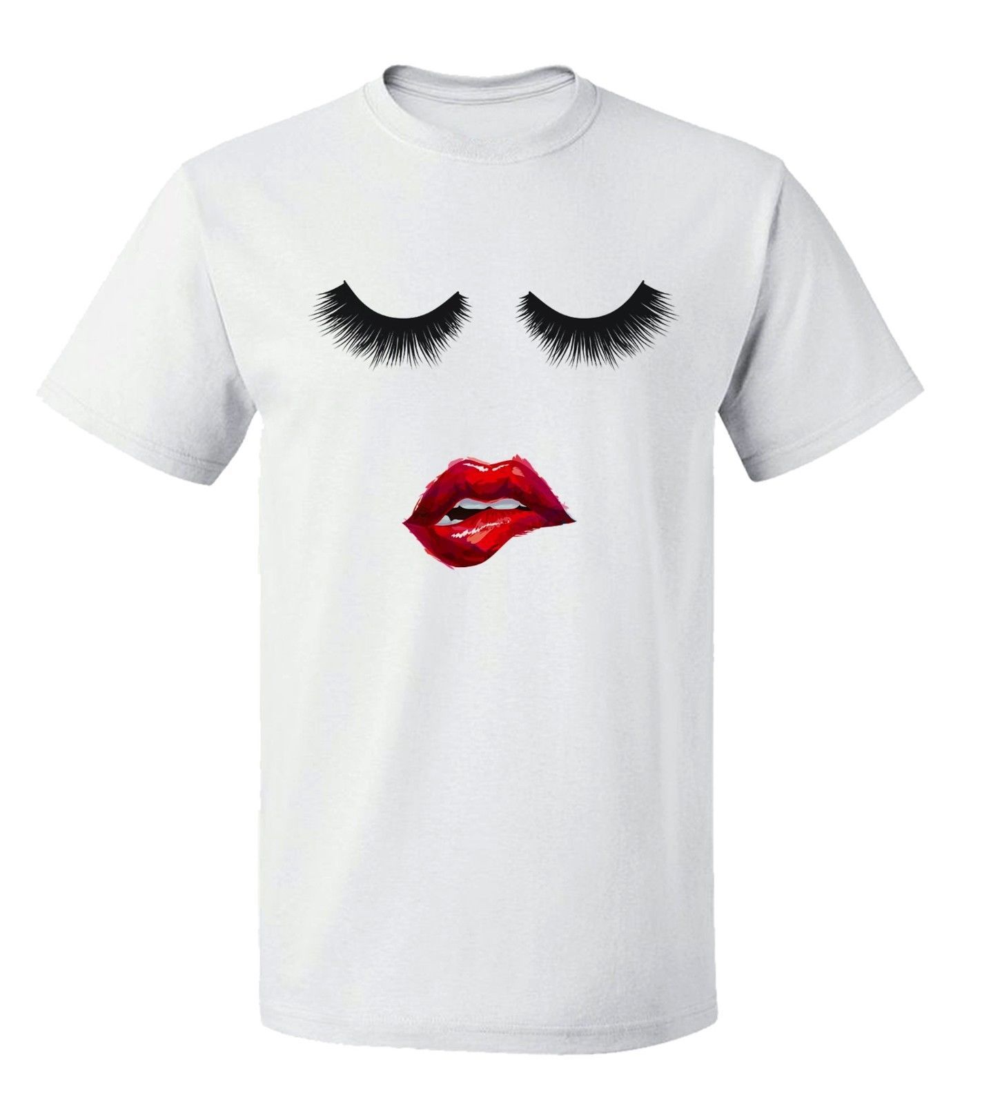 Satın Al Yaz Moda Trendy Girly Kırmızı Ruj Uzun Kirpik Unisex T