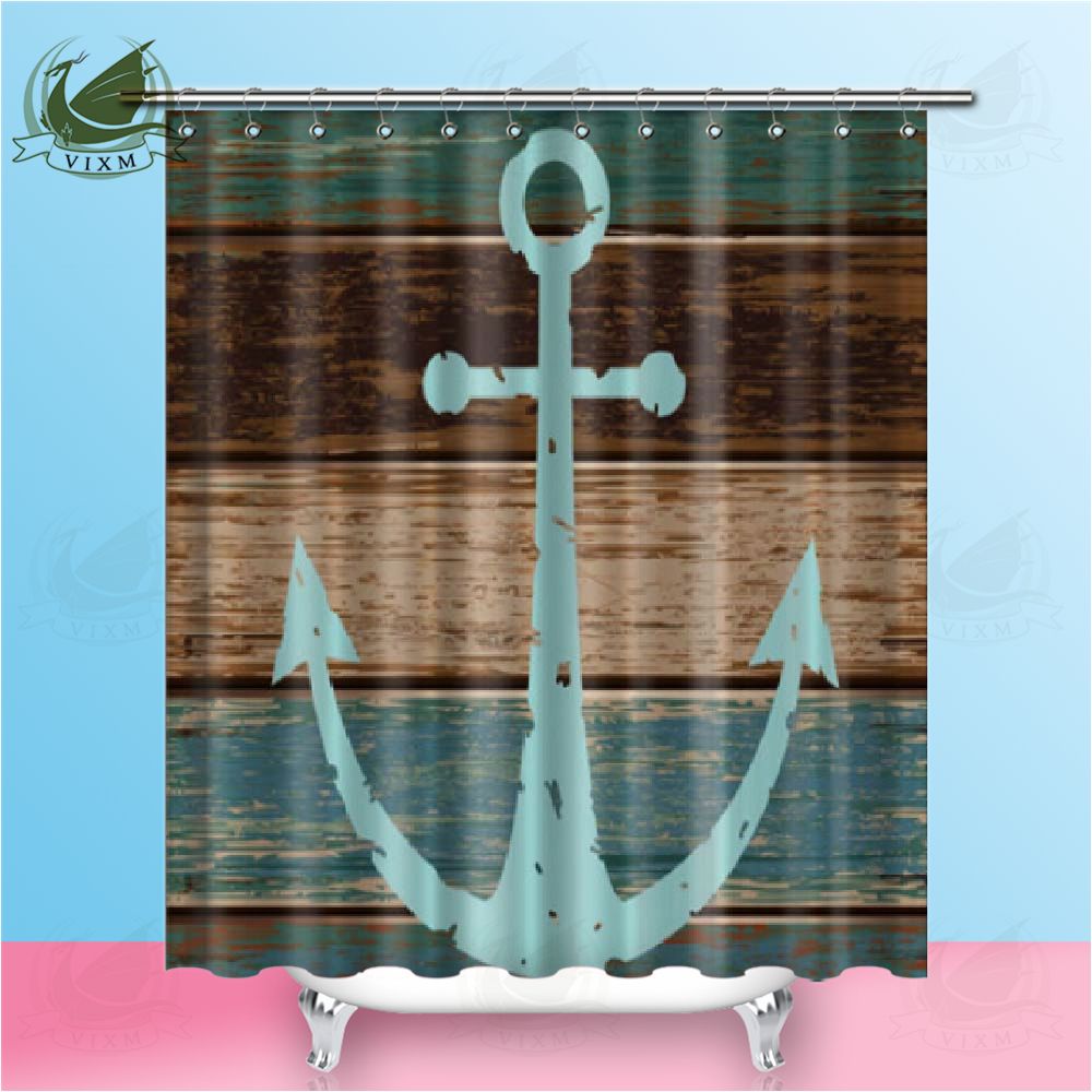 Nautical anchor and wave Shower Curtain Bathroom Waterproof Fabric /& 12Hooks