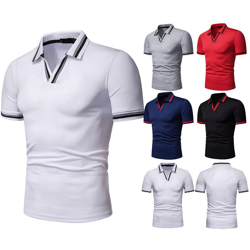 2019 Summer Polos Shirt Mens Cotton V Neck POLO Shirt Short Sleeved ...