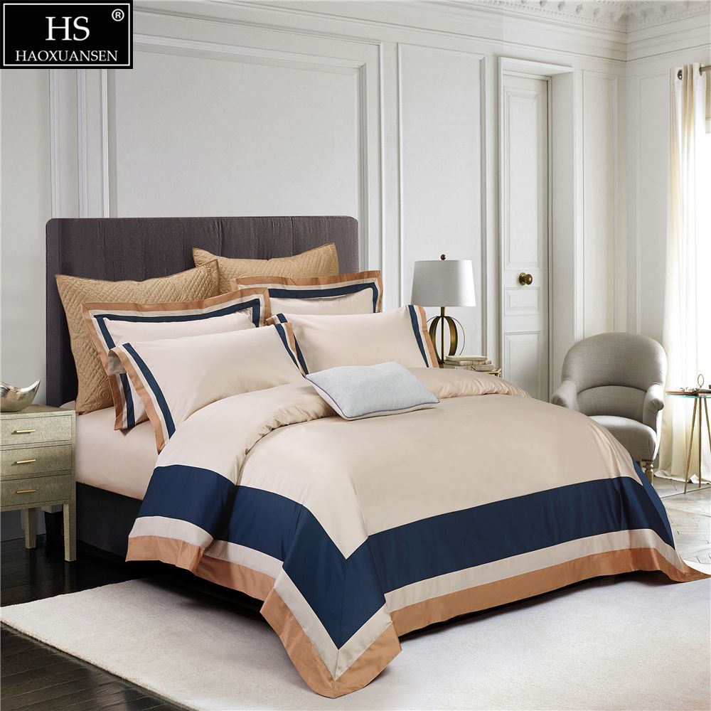 100s Egyptian Cotton Beige Light Brown Blue Luxury Royal Bedding Set 4pcs King Queen Bed Sheet Duvet Cover Pillow Shams