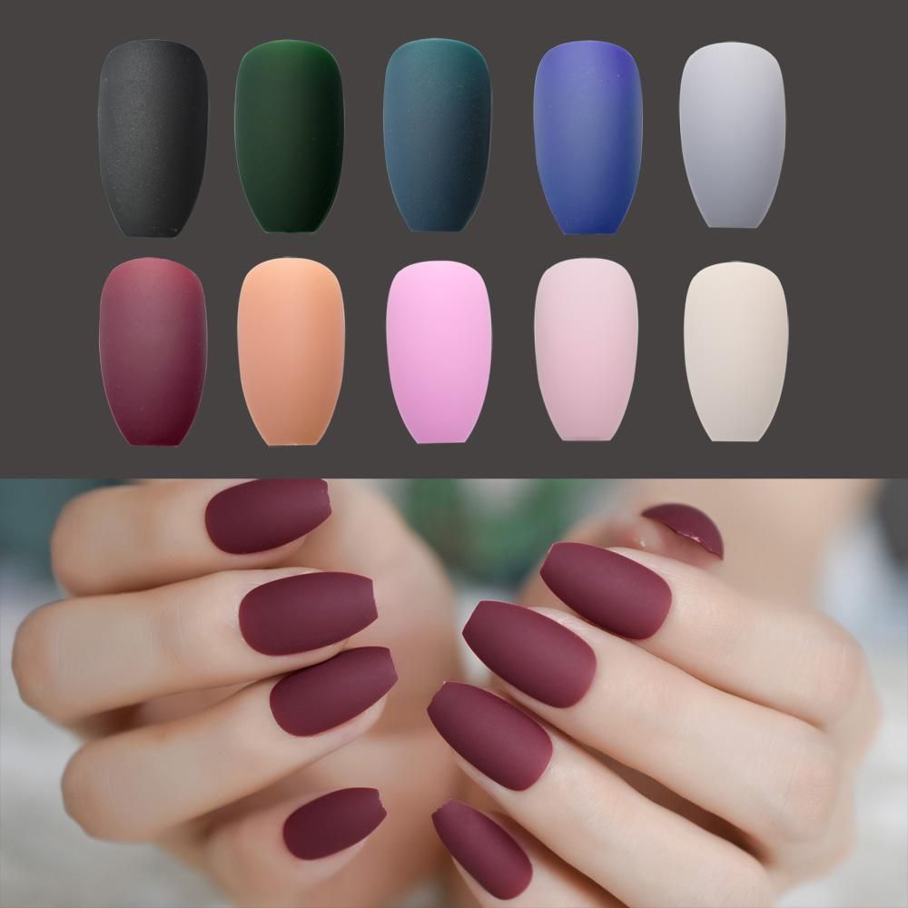 Matte Ballerina Nail Art Tips Burgundy Blue Black Green False Coffin
